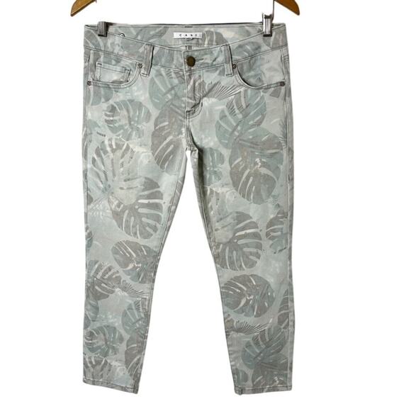 Cabi Women's Palm Leaf Print Skinny Crop Ankle Jeans 4 Light Green Low Rise 227 - Picture 1 of 6